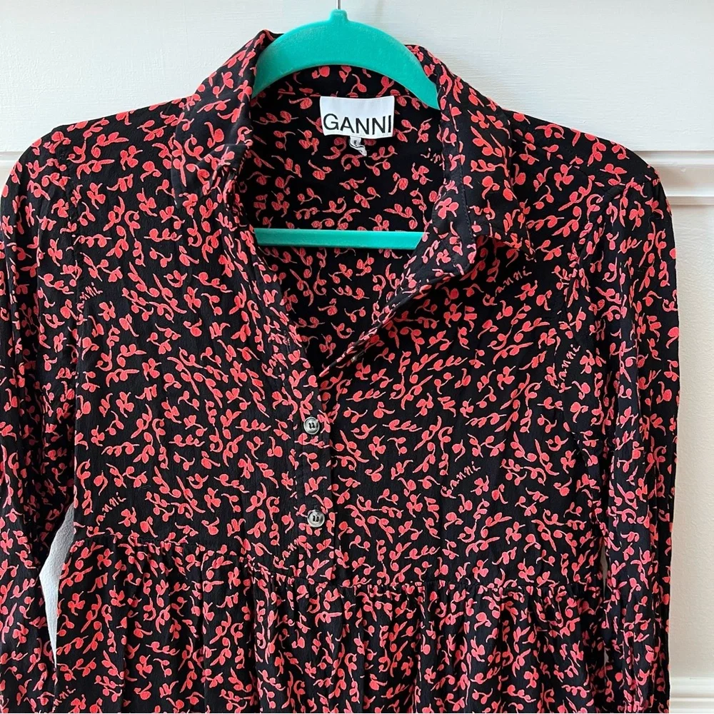 Ganni Printed Shirt Dress Crepe Material - Picture 1 of 10